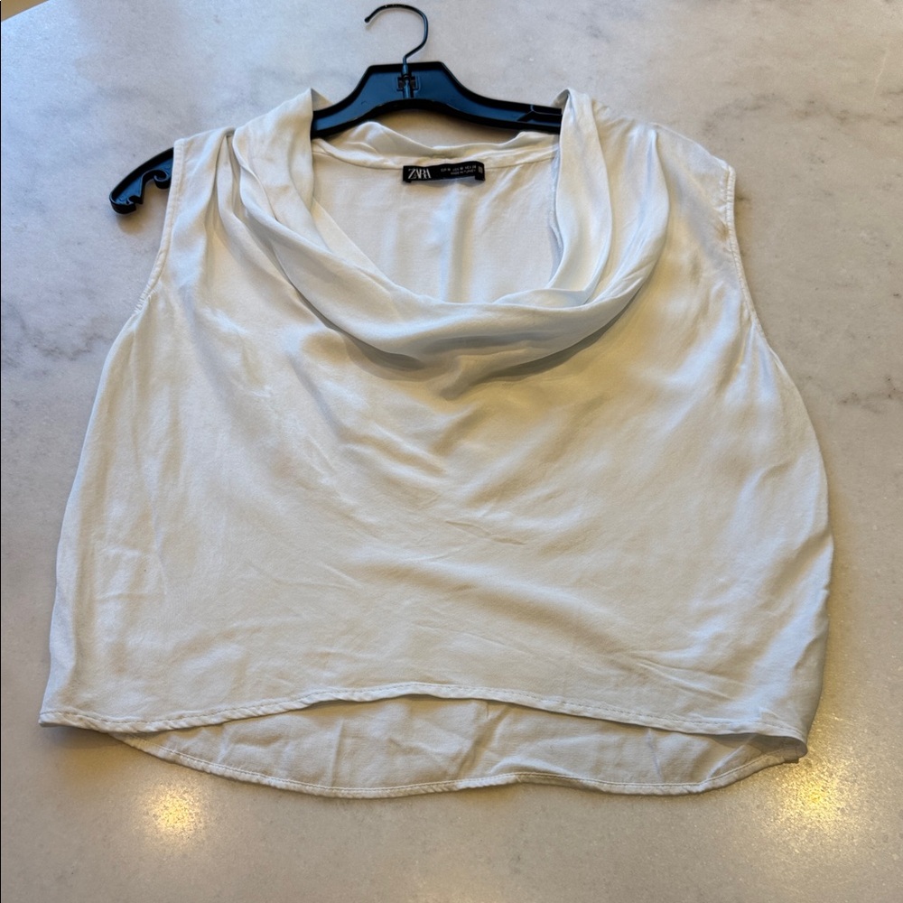 Zara Ivory Cowl Neck Sleeveless Blouse